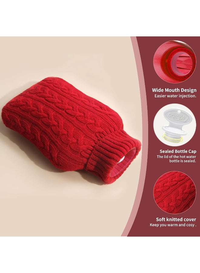 Samply Hot Water Bottle with Knitted Cover, 2L Hot Water Bag for Hot and Cold Compress, Hand Feet Warmer, Ideal for Menstrual Cramps, Neck and Shoulder Pain Relief, Red - Image 5